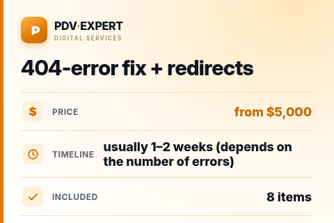 404-error fix + redirects — price, timeline & scope