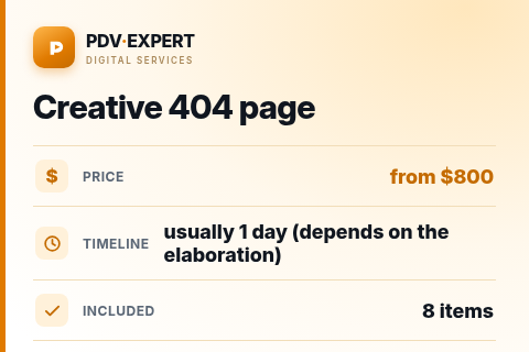 Creative 404 page — price, timeline & scope