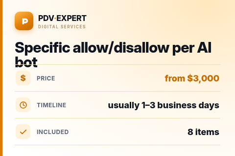 Specific allow/disallow per AI bot — price, timeline & scope