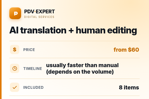 AI translation + human editing — price, timeline & scope