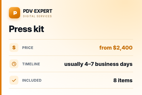 Press kit — price, timeline & scope