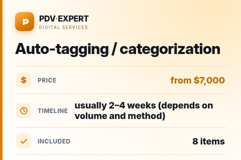 Auto-tagging / categorization — price, timeline & scope