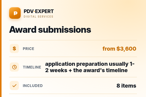 Award submissions — price, timeline & scope