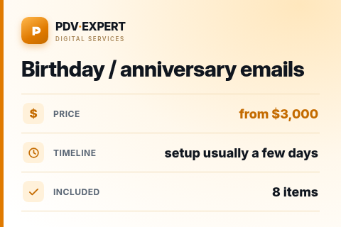 Birthday / anniversary emails — price, timeline & scope