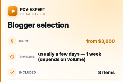 Blogger selection — price, timeline & scope