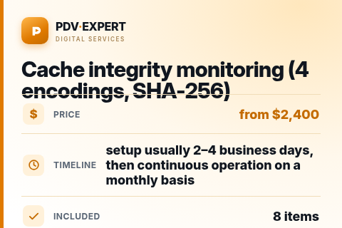 Cache integrity monitoring (4 encodings, SHA-256) — price, timeline & scope
