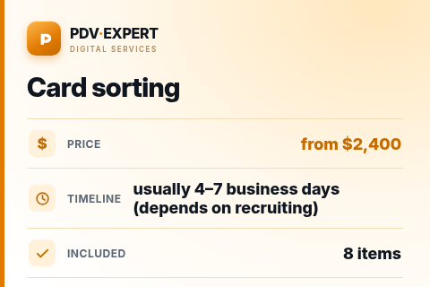 Card sorting — price, timeline & scope
