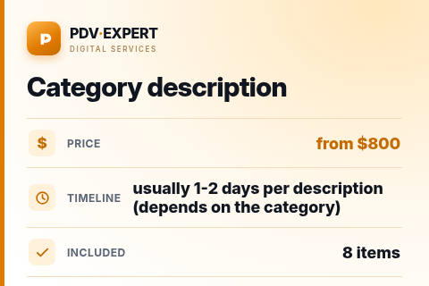 Category description — price, timeline & scope