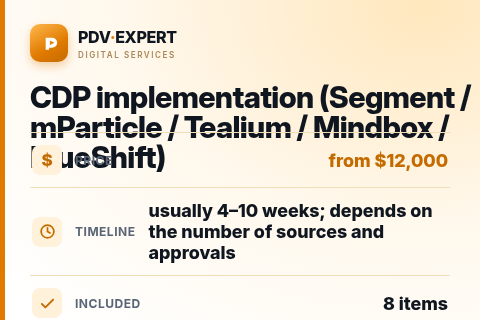 CDP implementation (Segment / mParticle / Tealium / Mindbox / BlueShift) — price, timeline & scope