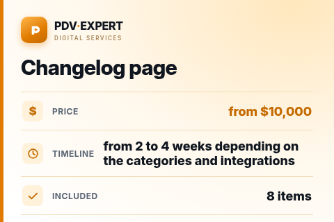 Changelog page — price, timeline & scope
