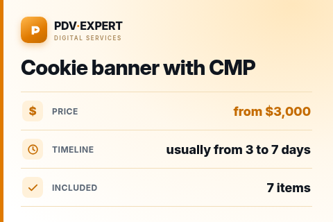 Cookie banner with CMP — price, timeline & scope