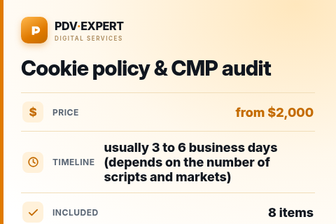 Cookie policy & CMP audit — price, timeline & scope
