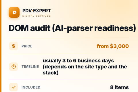 DOM audit (AI-parser readiness) — price, timeline & scope