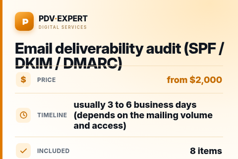 Email deliverability audit (SPF / DKIM / DMARC) — price, timeline & scope