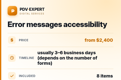 Error messages accessibility — price, timeline & scope