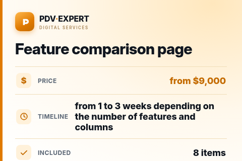Feature comparison page — price, timeline & scope