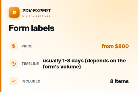 Form labels — price, timeline & scope