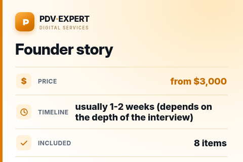 Founder story — price, timeline & scope