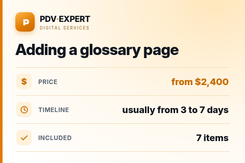 Adding a glossary page — price, timeline & scope