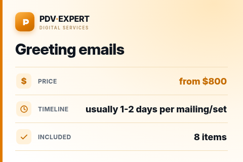 Greeting emails — price, timeline & scope