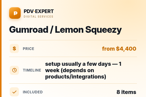 Gumroad / Lemon Squeezy — price, timeline & scope