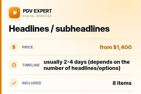 Headlines / subheadlines — price, timeline & scope
