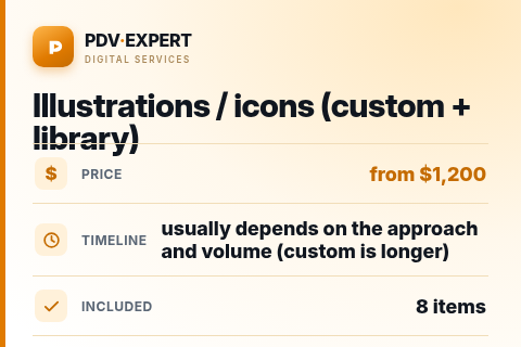 Illustrations / icons (custom + library) — price, timeline & scope