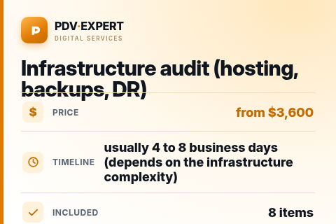 Infrastructure audit (hosting, backups, DR) — price, timeline & scope