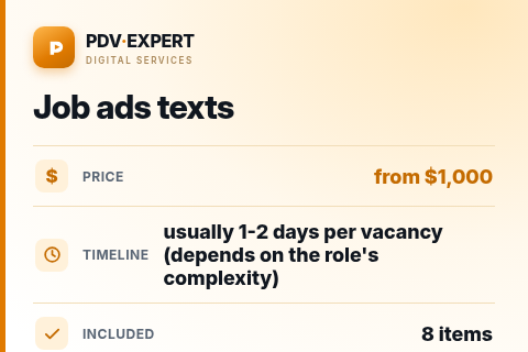 Job ads texts — price, timeline & scope