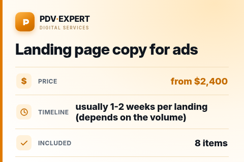 Landing page copy for ads — price, timeline & scope