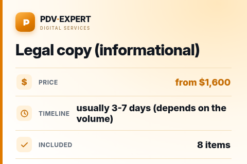 Legal copy (informational) — price, timeline & scope