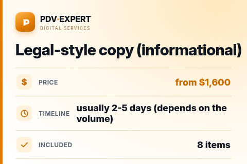 Legal-style copy (informational) — price, timeline & scope