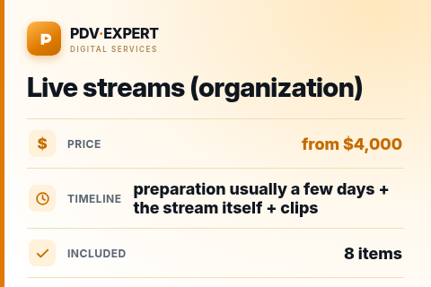 Live streams (organization) — price, timeline & scope