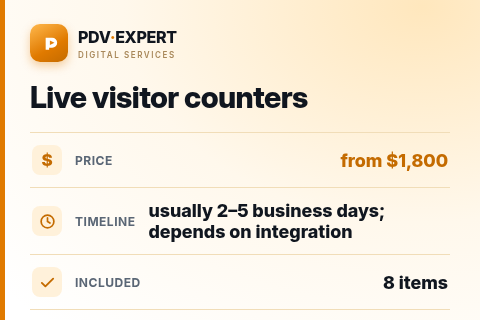 Live visitor counters — price, timeline & scope