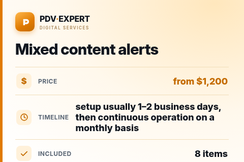 Mixed content alerts — price, timeline & scope