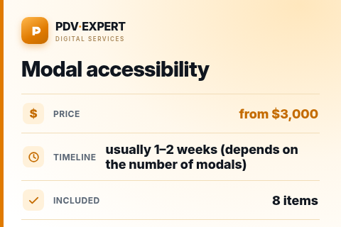 Modal accessibility — price, timeline & scope