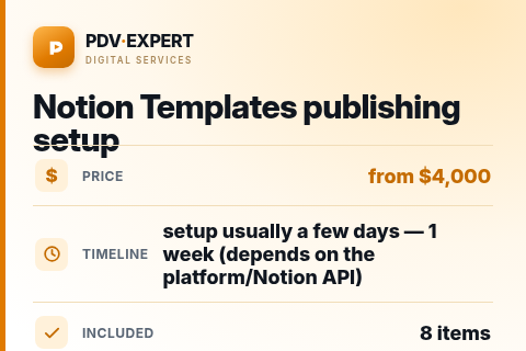 Notion Templates publishing setup — price, timeline & scope