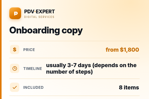 Onboarding copy — price, timeline & scope