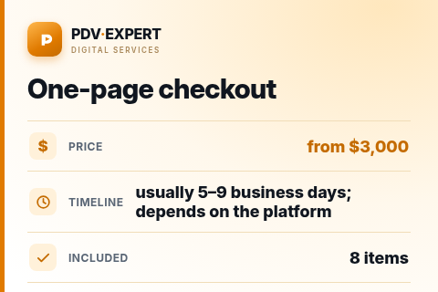 One-page checkout — price, timeline & scope