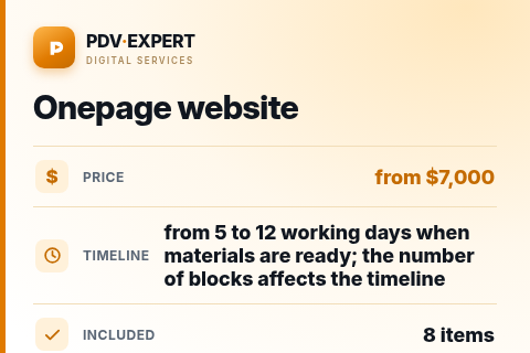 Onepage website — price, timeline & scope