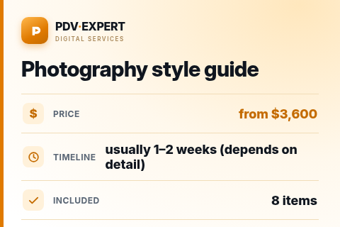 Photography style guide — price, timeline & scope