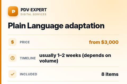 Plain Language adaptation — price, timeline & scope