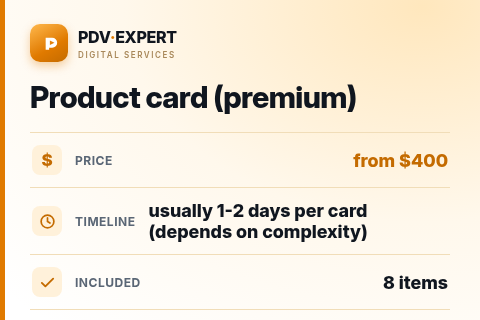 Product card (premium) — price, timeline & scope