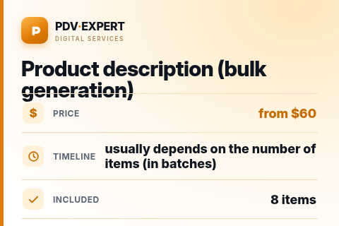Product description (bulk generation) — price, timeline & scope