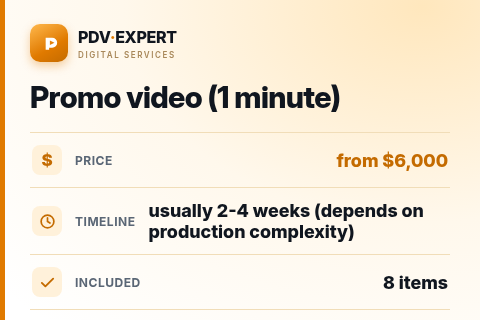 Promo video (1 minute) — price, timeline & scope