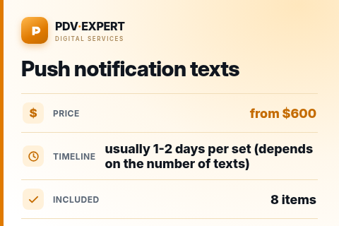 Push notification texts — price, timeline & scope