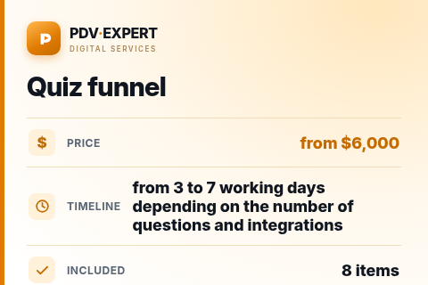 Quiz funnel — price, timeline & scope