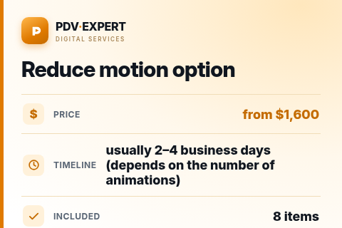 Reduce motion option — price, timeline & scope