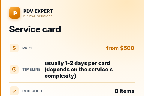 Service card — price, timeline & scope