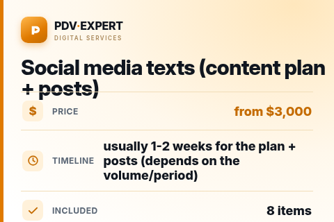 Social media texts (content plan + posts) — price, timeline & scope